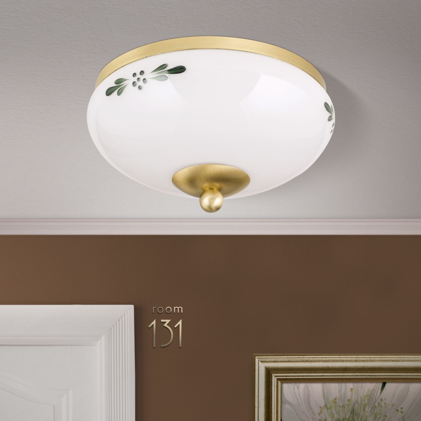 Lubinis šviestuvas LANDHAUS 1xE27/60W/230V Ø 21 cm žalvaris/balta/žalia