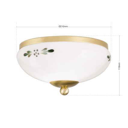 Lubinis šviestuvas LANDHAUS 1xE27/60W/230V Ø 21 cm žalvaris/balta/žalia