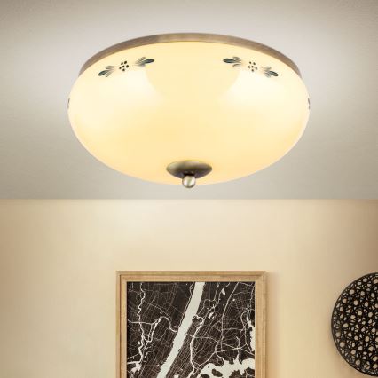 Lubinis šviestuvas LANDHAUS 3xE27/60W/230V Ø 35 cm bronzinė/smėlinė/mėlyna