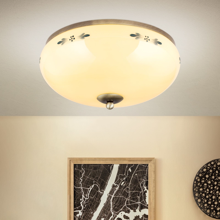 Lubinis šviestuvas LANDHAUS 3xE27/60W/230V Ø 35 cm bronzinė/smėlinė/mėlyna