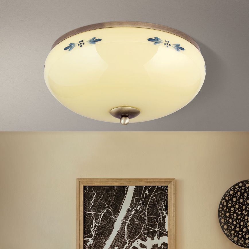 Lubinis šviestuvas LANDHAUS 3xE27/60W/230V Ø 35 cm bronzinė/smėlinė/mėlyna