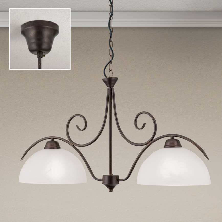 pakabinama liustra ant grandinės RULA 2xE27/40W/230V balta/bronzinė