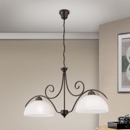 pakabinama liustra ant grandinės RULA 2xE27/40W/230V balta/bronzinė