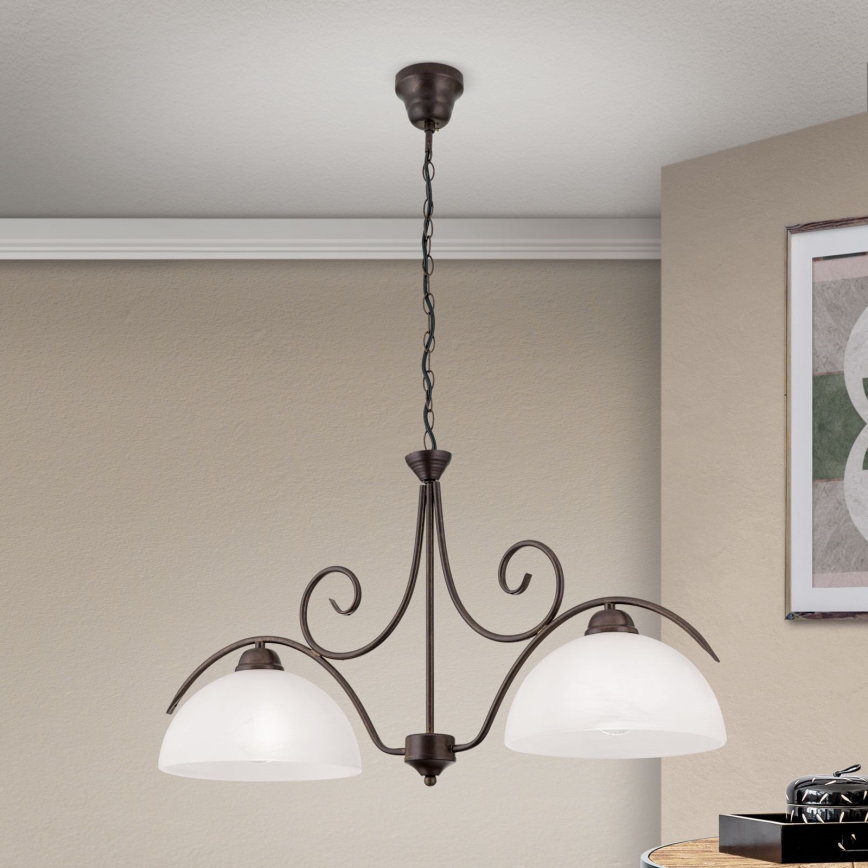pakabinama liustra ant grandinės RULA 2xE27/40W/230V balta/bronzinė