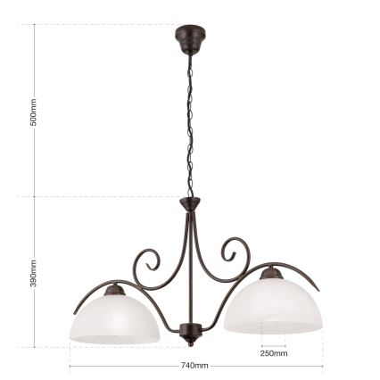 pakabinama liustra ant grandinės RULA 2xE27/40W/230V balta/bronzinė