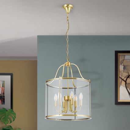 Pakabinama liustra ant grandinės BRUNO, 6xE14/40W/230V, skersmuo 43 cm, auksinė