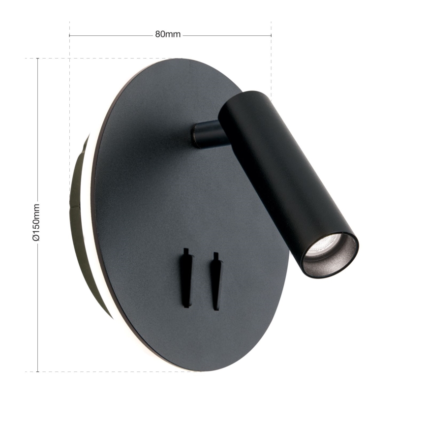 LED sieninis akcentinis šviestuvas LENNY LED/6W/230V + LED/3W juoda