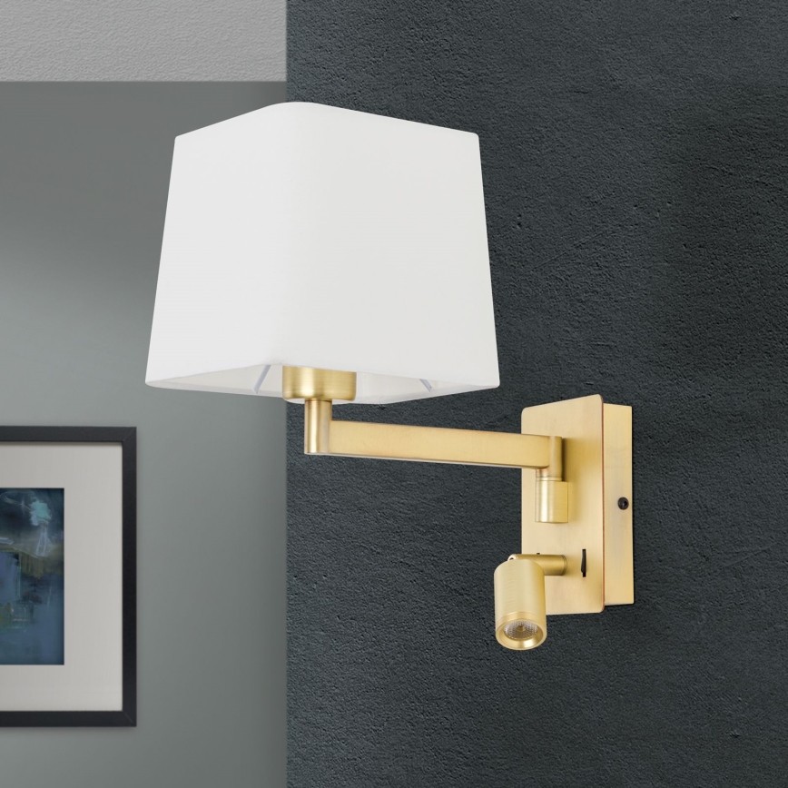 LED sieninis šviestuvas CARLTON 1xE27/40W/230V + LED/3W balta/auksas
