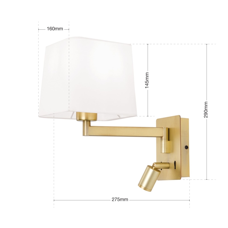 LED sieninis šviestuvas CARLTON 1xE27/40W/230V + LED/3W balta/auksas