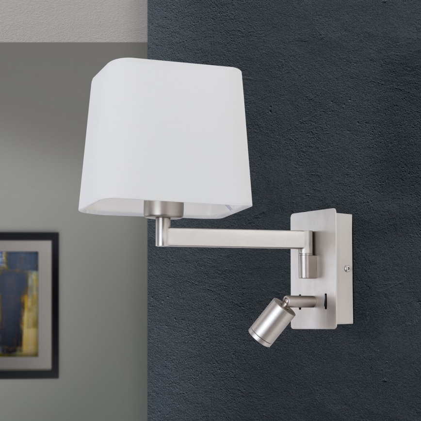 LED sieninis šviestuvas CARLTON 1xE27/40W/230V + LED/3W balta/matinis chromas