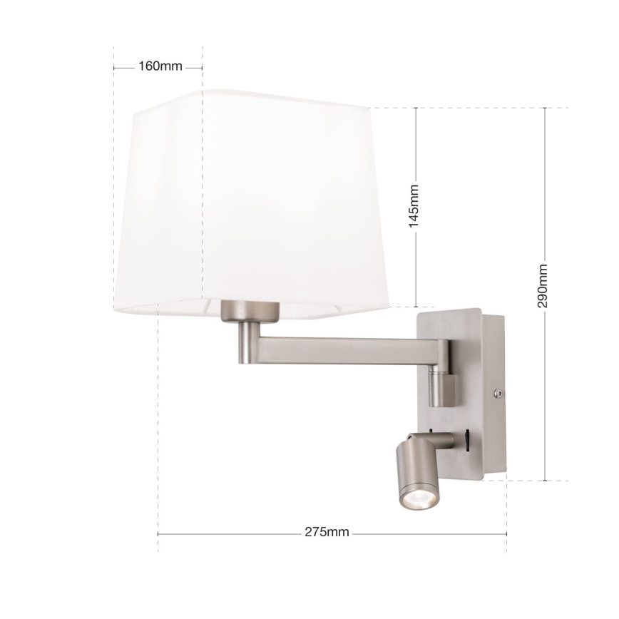 LED sieninis šviestuvas CARLTON 1xE27/40W/230V + LED/3W balta/matinis chromas