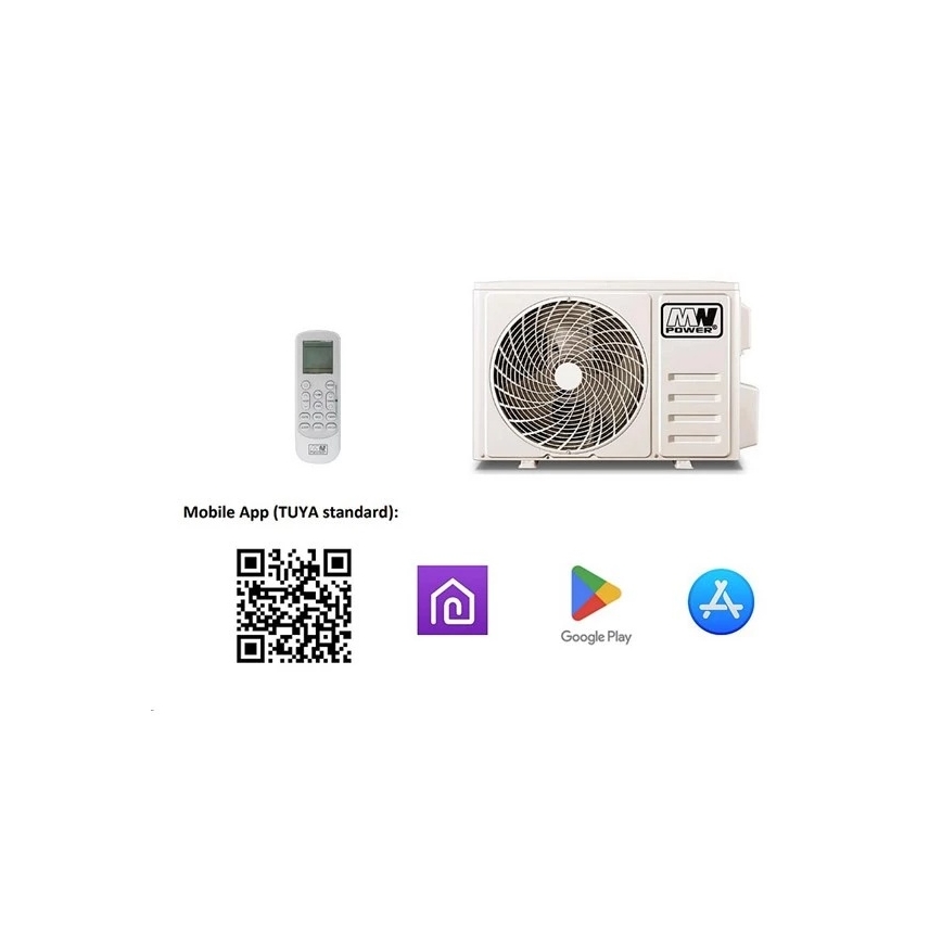 Oro kondicionierius 12K V1 3,65 kW 12000 BTU Wi-Fi Tuya balta + nuotolinis pultas