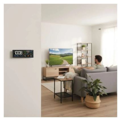 Orų stotelė su spalvotu LCD ekranu ir žadintuvu 5V 3xAAA + 2xAA juoda