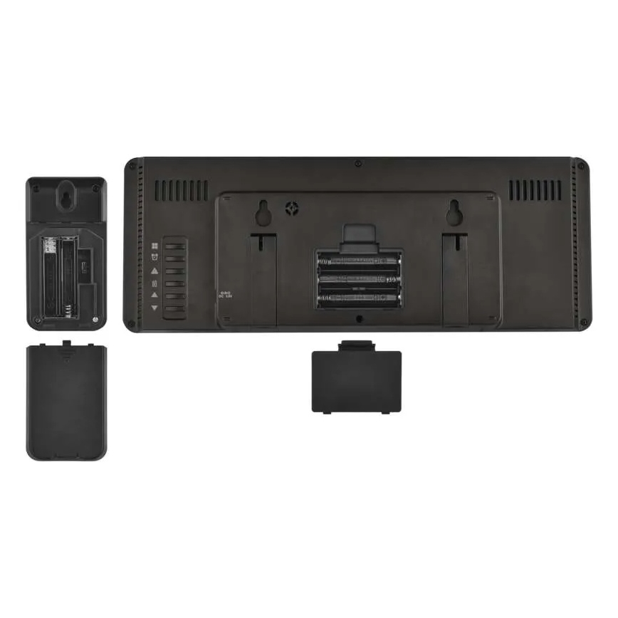 Orų stotelė su spalvotu LCD ekranu ir žadintuvu 5V 3xAAA + 2xAA juoda