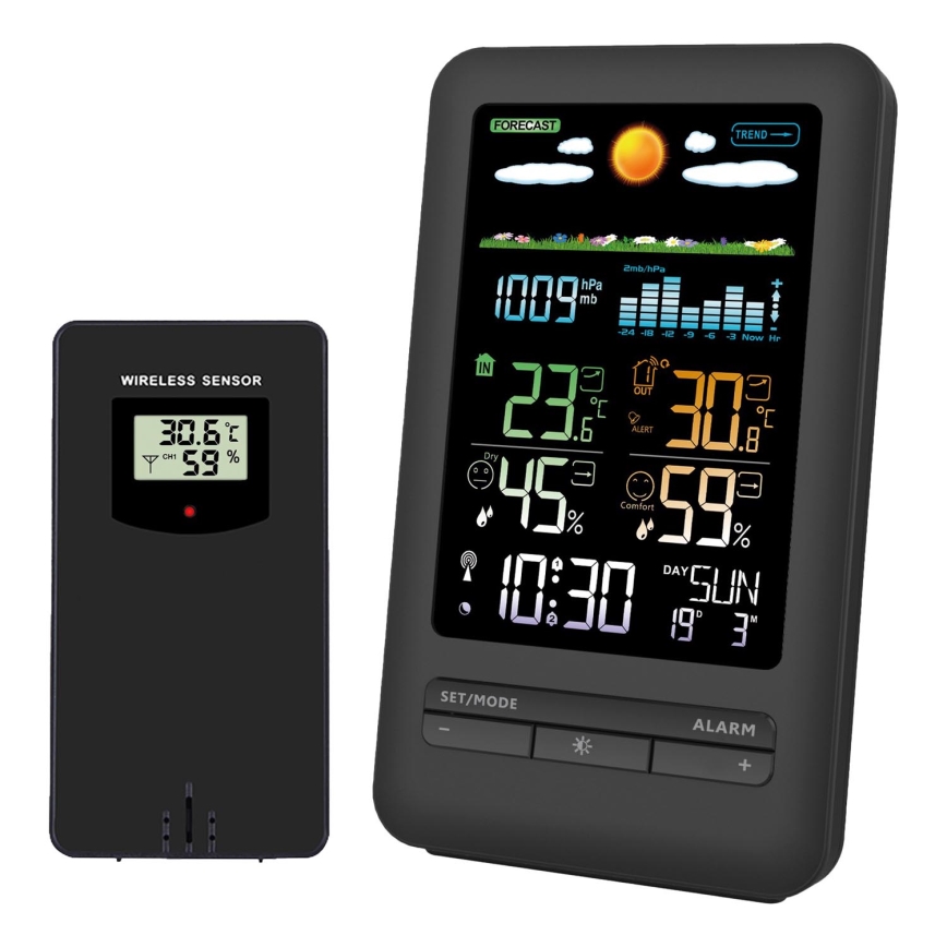 Orų stotis su LCD ekranu 2xAA juoda