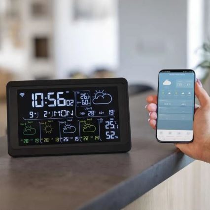 Orų stotis su LCD ekranu GoSmart 230V/3xAAA + 2×AAA Wi-Fi Tuya juoda