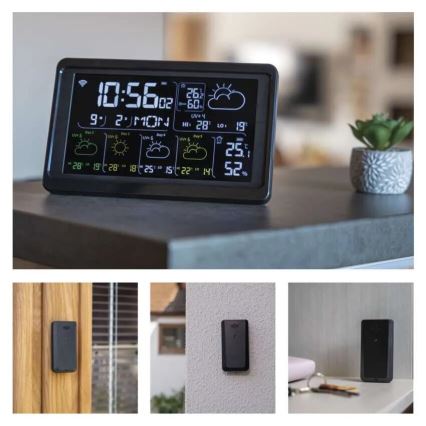 Orų stotis su LCD ekranu GoSmart 230V/3xAAA + 2×AAA Wi-Fi Tuya juoda