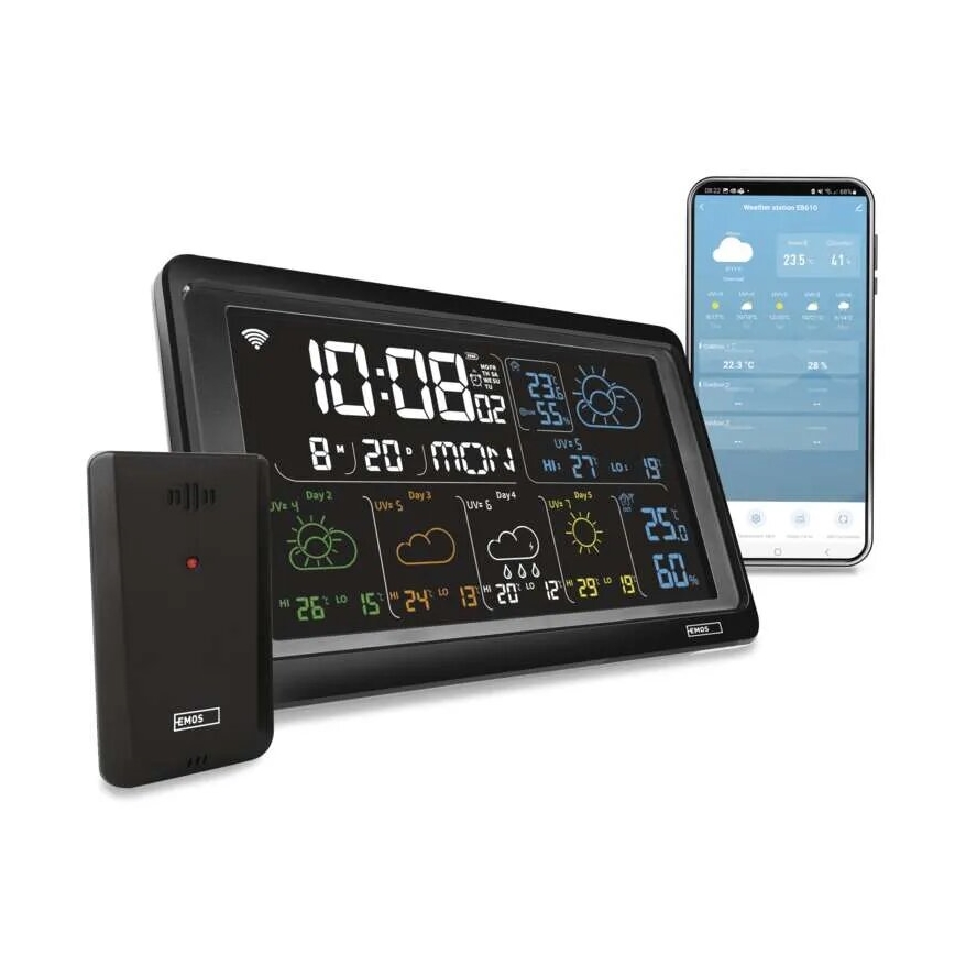 Orų stotis su LCD ekranu GoSmart 230V/3xAAA + 2×AAA Wi-Fi Tuya juoda