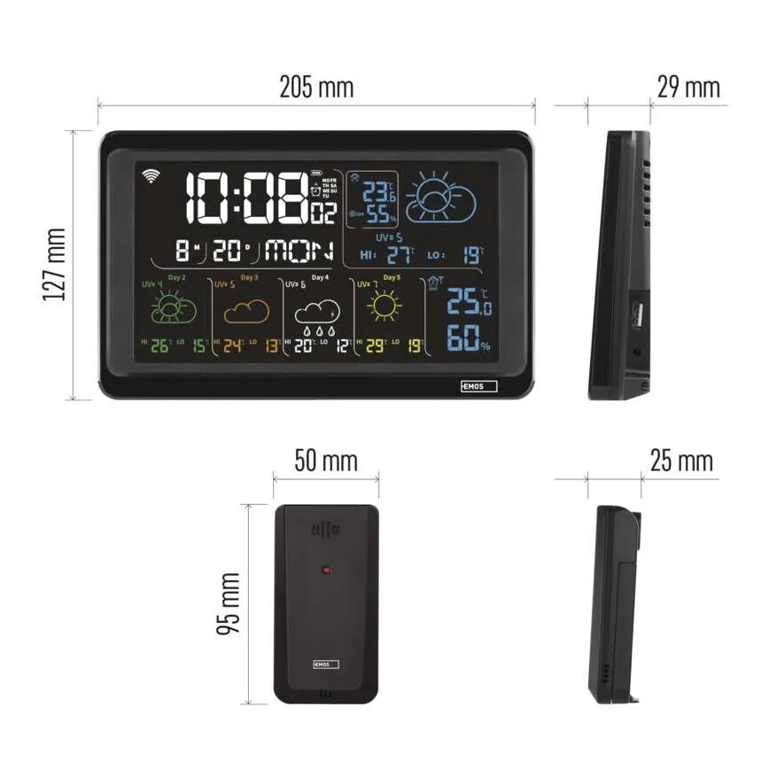 Orų stotis su LCD ekranu GoSmart 230V/3xAAA + 2×AAA Wi-Fi Tuya juoda