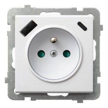 Ospel - Namų kištukinis lizdas be rėmelio 230V + 1xUSB-A + 1xUSB-C SONATA balta