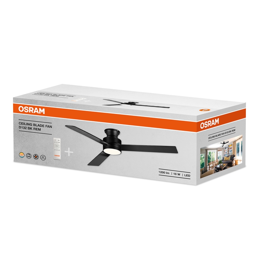 Osram - dimeriuojamas LED lubinis ventiliatorius BLADE LED/18W/230V 3000/4000/6000K + nuotolinio valdymo pultas