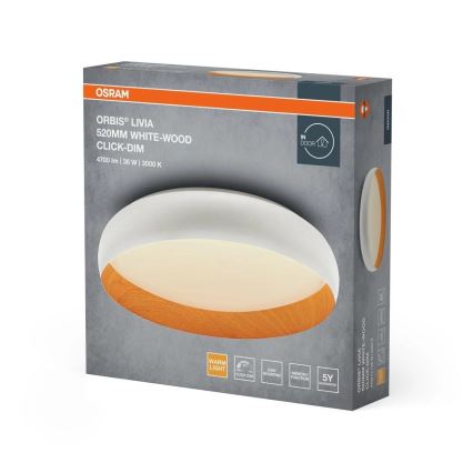Osram - dimeriuojamas LED lubų šviestuvas ORBIS LIVIA, 36 W, 230 V, Ø 52 cm, baltas/rudas