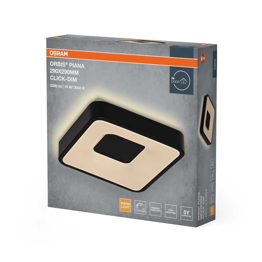 Osram - Dimeriuojamas LED lubinis šviestuvas ORBIS PIANA LED/16W/230V 29x29 cm juodas