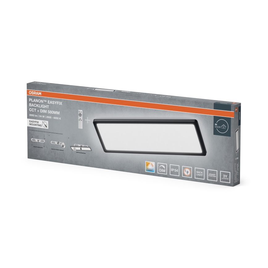 Osram - LED reguliuojamas vonios kambario lubų šviestuvas PLANON EASYFIX LED/24W/230V 2600-6000K 20x58 cm IP54 juoda + nuotolinis valdiklis