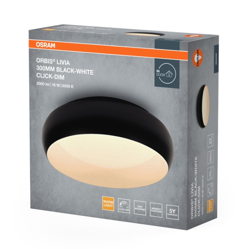 Osram - dimeriuojamas LED lubinis šviestuvas ORBIS LIVIA LED/16W/230V skersmuo 30 cm juoda/balta