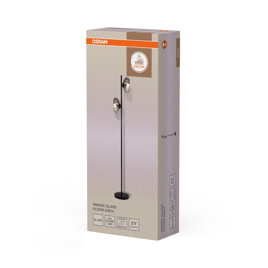 Osram - Grindinė lempa DECOR SMOKE 2xE14/12W/230V juoda/dūminė pilka