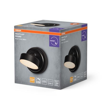Osram - LED reguliuojamas įkraunamas jutiklinis sieninis šviestuvas NIGHTLUX LED/1,8W/5V juodas