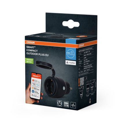 Osram - Išmanioji lauko rozetė SMART+ MATTER SCHUKO 3680W/230V/16A IP44 Wi-Fi