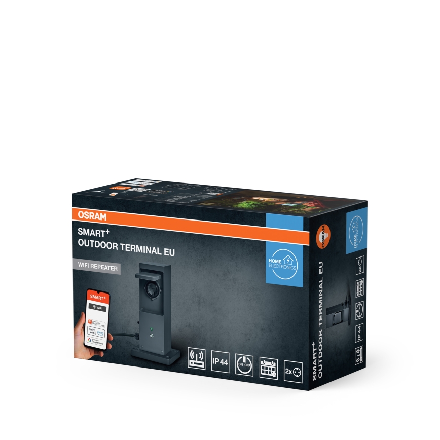 Osram - Išmanus lauko lizdų stulpelis su 2x SCHUKO lizdais ir Wi-Fi kartotuvu, IP44