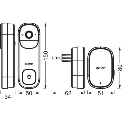 Osram - Išmanus vaizdo durų skambutis su 2K SMART+ jutikliu 230V IP66 Wi-Fi