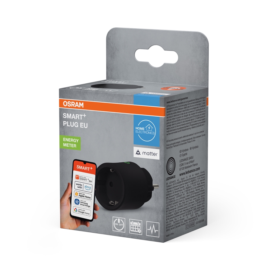 Osram - Išmanusis kištukinis lizdas SMART+ MATTER SCHUKO 2300W/230V/10A Wi-Fi juodas