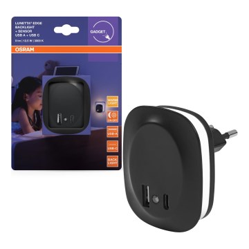 Osram - kištukinis LED naktinis šviestuvas su jutikliu ir USB LUNETTA LED/12,5W/230V juodas