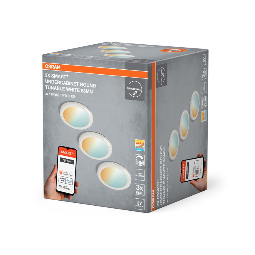 Osram - RINKINYS 3 vnt. reguliuojami SMART+ po spintelės LED šviestuvai LED/6,5W/230V 3000-6500K Wi-Fi