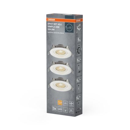 Osram - Rinkinys 3x dimeriuojamų LED įleidžiamųjų šviestuvų SPOT LED/4,9W/230V 2700K Ø 8,7 cm balta