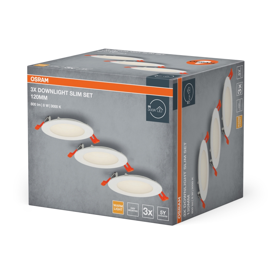 Osram - Rinkinys 3 vnt. įleidžiami SPOT LED šviestuvai 8W/230V 3000K, skersmuo 12 cm, balti