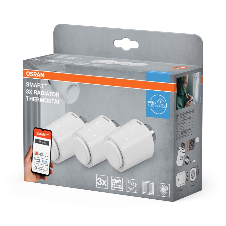 Osram - Komplektas: 3x SMART+ termostatinių galvučių, 3xAA, Wi-Fi