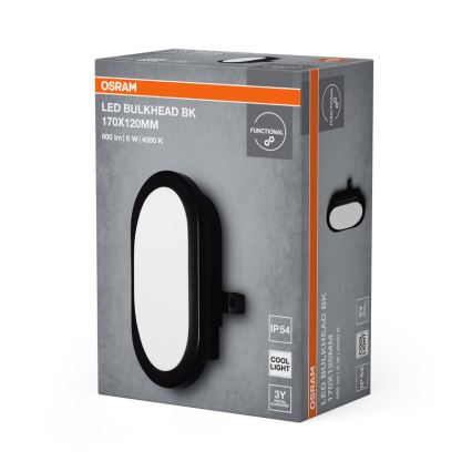Osram - lauko sieninis LED šviestuvas BULKHEAD, 6 W, 230 V, IP54, juodas