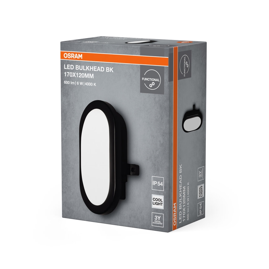 Osram - lauko sieninis LED šviestuvas BULKHEAD, 6 W, 230 V, IP54, juodas