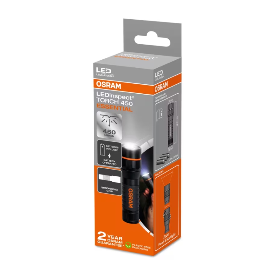 Osram - reguliuojamo ryškumo LED žibintuvėlis LEDINSPECT TORCH 450 ESSENTIAL LED/6W/3xAAA IP44