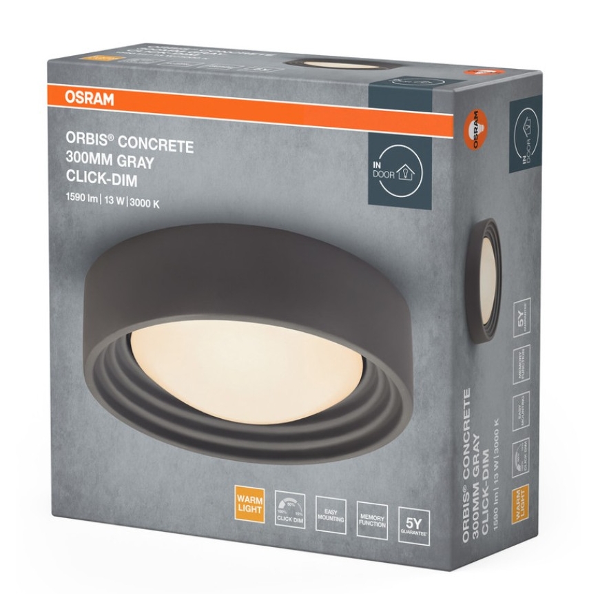 Osram - LED reguliuojamo ryškumo lubų šviestuvas ORBIS CONCRETE LED/13W/230V Ø 30 cm pilka/betonas
