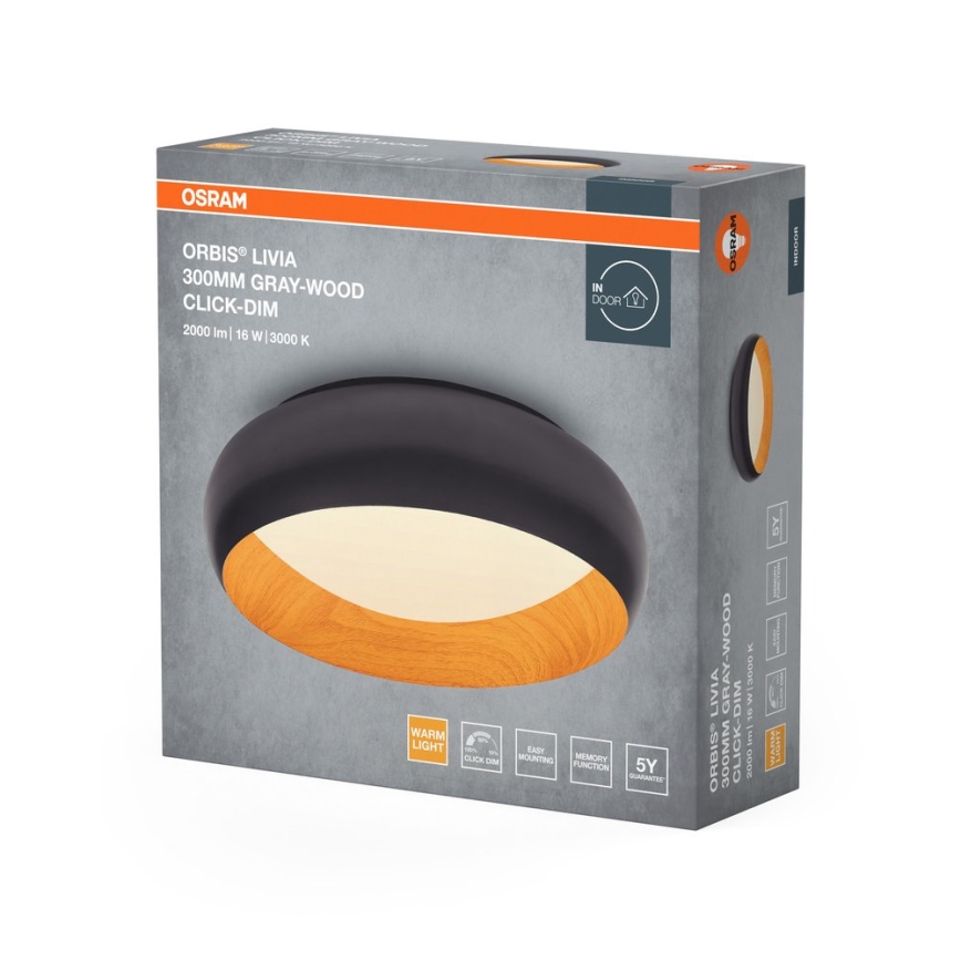 Osram - reguliuojamo ryškumo LED lubinis šviestuvas ORBIS LIVIA LED/16W/230V, skersmuo 30 cm, antracito/rudos spalvos