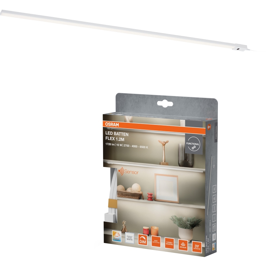 Osram - Reguliuojamas po spintelėmis montuojamas šviestuvas su judesio jutikliu BATTEN LED/16W/230V 2700/4000/6500K 119,1 cm balta