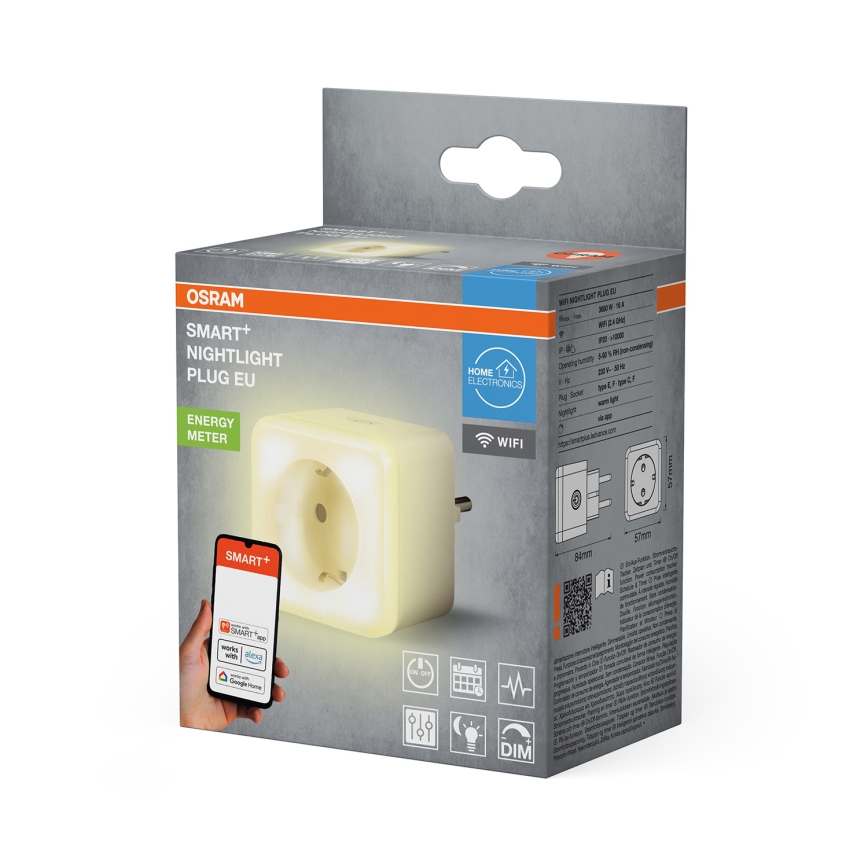 Osram - LED reguliuojama kištukinė rozetė su apšvietimu SCHUKO SMART+ NIGHTLIGHT 3680W/230V Wi-Fi