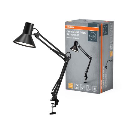Osram - Dimeriuojama LED stalinė lempa su spaustuku OFFICE LINE LED/9W/230V 3000K juoda