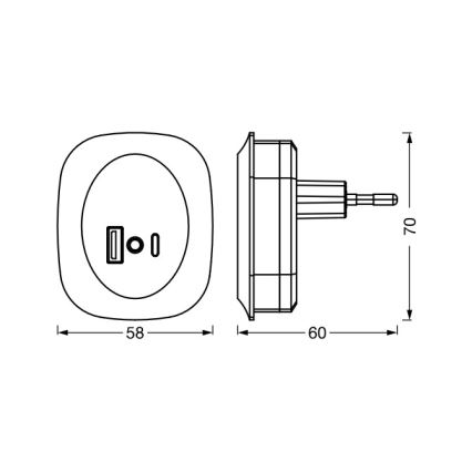 Osram - kištukinis LED naktinis šviestuvas su jutikliu ir USB LUNETTA LED/12,5W/230V juodas