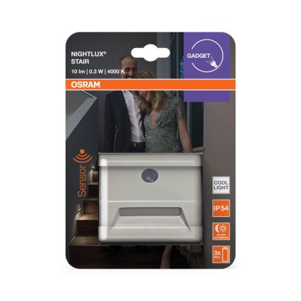 Osram - LED laiptų šviestuvas su jutikliu NIGHTLUX LED/0,25W/3xAAA IP54 baltas